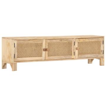 TV Cabinet 140x30x40 cm Solid Mango Wood and Natural Cane