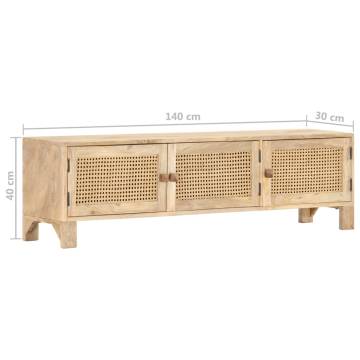 TV Cabinet 140x30x40 cm Solid Mango Wood and Natural Cane