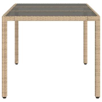 Garden Table with Glass Top Beige 150x90x75 cm Poly Rattan