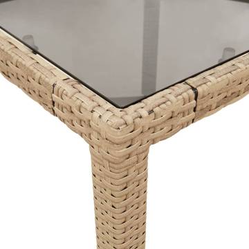 Garden Table with Glass Top Beige 150x90x75 cm Poly Rattan