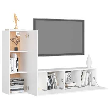 3 Piece TV Cabinet Set White Engineered Wood