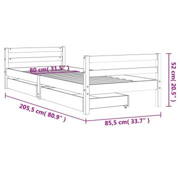 Kids Bed Frame with Drawers 80x200 cm Solid Wood Pine