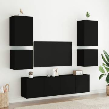 6 Piece TV Wall Units Black Engineered Wood