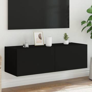 TV Wall Cabinet with LED Lights Black 100x35x31 cm