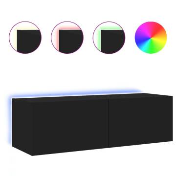 TV Wall Cabinet with LED Lights Black 100x35x31 cm