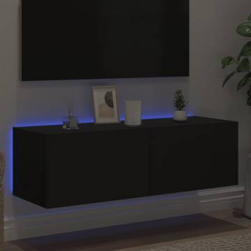 TV Wall Cabinet with LED Lights Black 100x35x31 cm