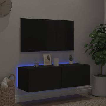 TV Wall Cabinet with LED Lights Black 100x35x31 cm