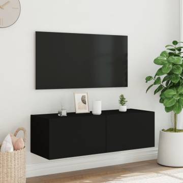 TV Wall Cabinet with LED Lights Black 100x35x31 cm