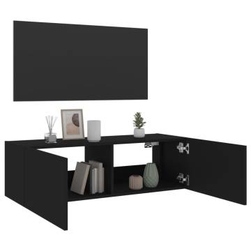 TV Wall Cabinet with LED Lights Black 100x35x31 cm