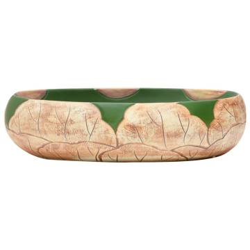 Countertop Basin Green and Brown Oval 59x40x15 cm Ceramic