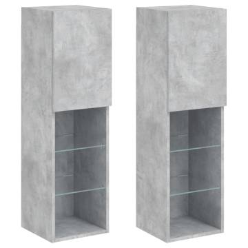 TV Cabinets with LED Lights 2 pcs Concrete Grey 30.5x30x102 cm