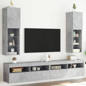 TV Cabinets with LED Lights 2 pcs Concrete Grey 30.5x30x102 cm