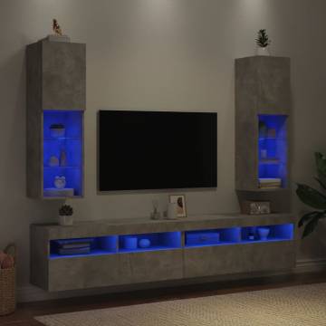 TV Cabinets with LED Lights 2 pcs Concrete Grey 30.5x30x102 cm