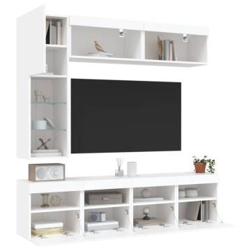 7 Piece TV Wall Cabinet Set with LED Lights White