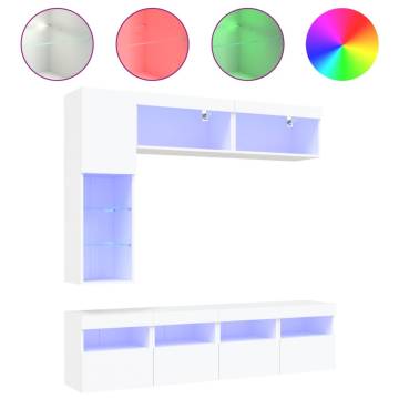 7 Piece TV Wall Cabinet Set with LED Lights White