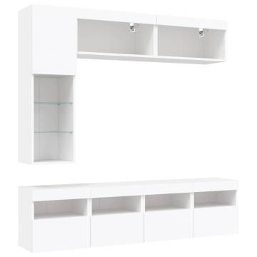 7 Piece TV Wall Cabinet Set with LED Lights White