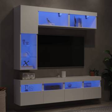 7 Piece TV Wall Cabinet Set with LED Lights White