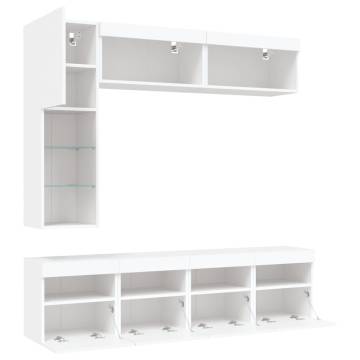 7 Piece TV Wall Cabinet Set with LED Lights White