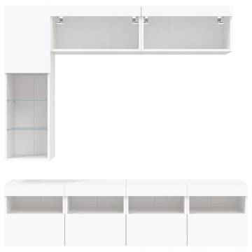 7 Piece TV Wall Cabinet Set with LED Lights White