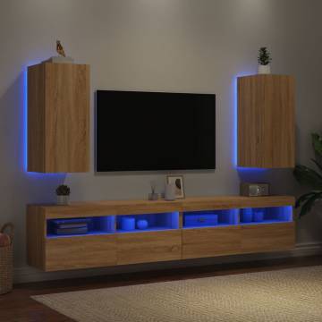 TV Wall Cabinets with LED Lights 2 pcs Sonoma Oak 30.5x35x70 cm