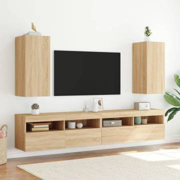 TV Wall Cabinets with LED Lights 2 pcs Sonoma Oak 30.5x35x70 cm