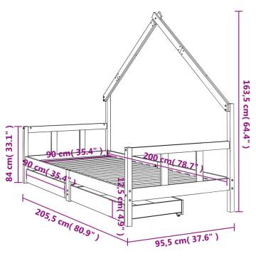 Kids Bed Frame with Drawers White 90x200 cm Solid Wood Pine