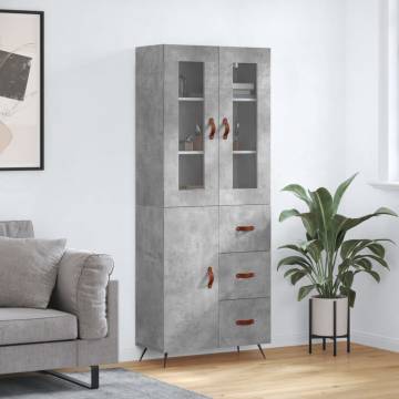 Highboard Concrete Grey 69.5x34x180 cm Engineered Wood