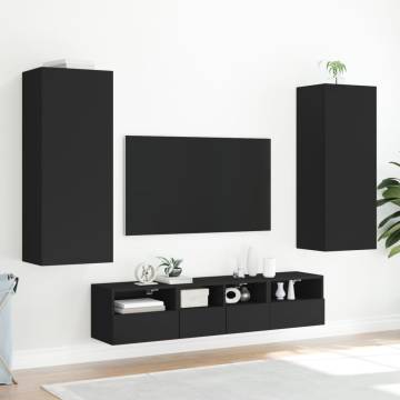 5 Piece TV Wall Units Black Engineered Wood