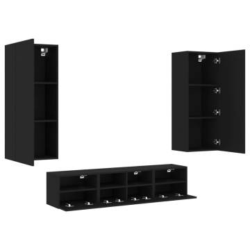 5 Piece TV Wall Units Black Engineered Wood