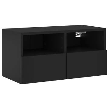 5 Piece TV Wall Units Black Engineered Wood