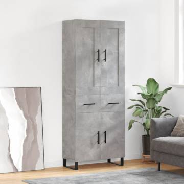 Highboard Concrete Grey 69.5x34x180 cm Engineered Wood