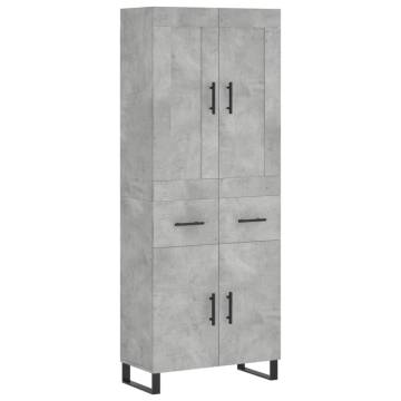 Highboard Concrete Grey 69.5x34x180 cm Engineered Wood