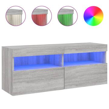 TV Wall Cabinet with LED Lights Grey Sonoma 100x30x40 cm