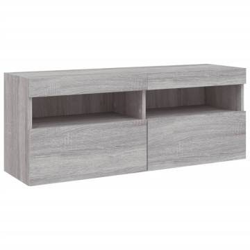 TV Wall Cabinet with LED Lights Grey Sonoma 100x30x40 cm