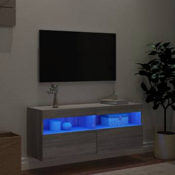 TV Wall Cabinet with LED Lights Grey Sonoma 100x30x40 cm