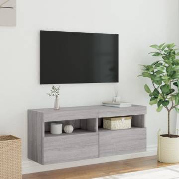 TV Wall Cabinet with LED Lights Grey Sonoma 100x30x40 cm