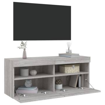 TV Wall Cabinet with LED Lights Grey Sonoma 100x30x40 cm