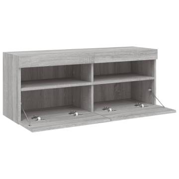 TV Wall Cabinet with LED Lights Grey Sonoma 100x30x40 cm