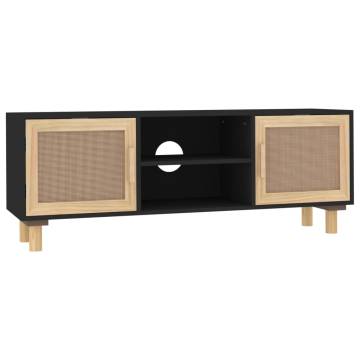 TV Cabinet Black 105x30x40 cm Solid Wood Pine&Natural Rattan