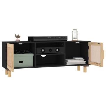 TV Cabinet Black 105x30x40 cm Solid Wood Pine&Natural Rattan