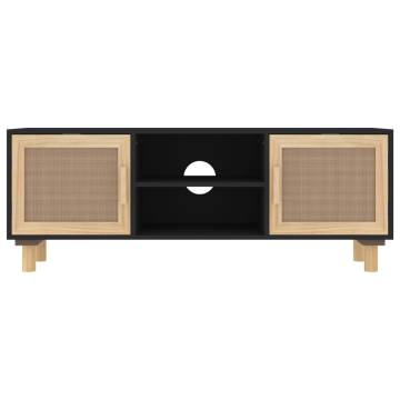 TV Cabinet Black 105x30x40 cm Solid Wood Pine&Natural Rattan