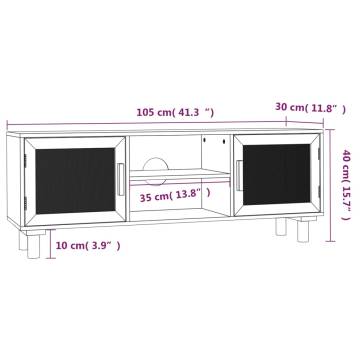 TV Cabinet Black 105x30x40 cm Solid Wood Pine&Natural Rattan