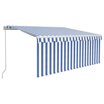 Manual Retractable Awning with Blind&LED 3x2.5m Blue&White