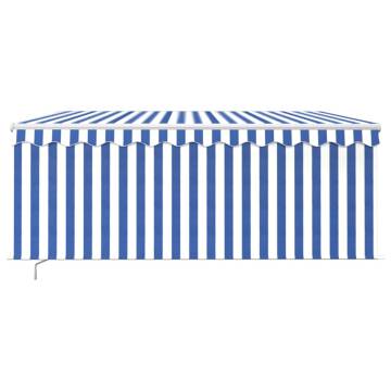 Manual Retractable Awning with Blind&LED 3x2.5m Blue&White