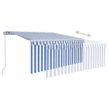 Manual Retractable Awning with Blind&LED 3x2.5m Blue&White