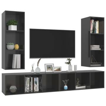 Wall-mounted TV Cabinets 4 pcs High Gloss Grey Engineered Wood