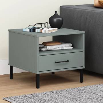 Bedside Table with Metal Legs Grey Solid Wood Pine OSLO