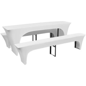 3 Slipcovers for Beer Table and Benches Stretch White 220 x 50 x 80 cm