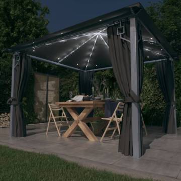 Gazebo with Curtain&LED String Lights 3x3 m Anthracite Aluminium