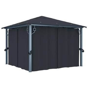 Gazebo with Curtain&LED String Lights 3x3 m Anthracite Aluminium